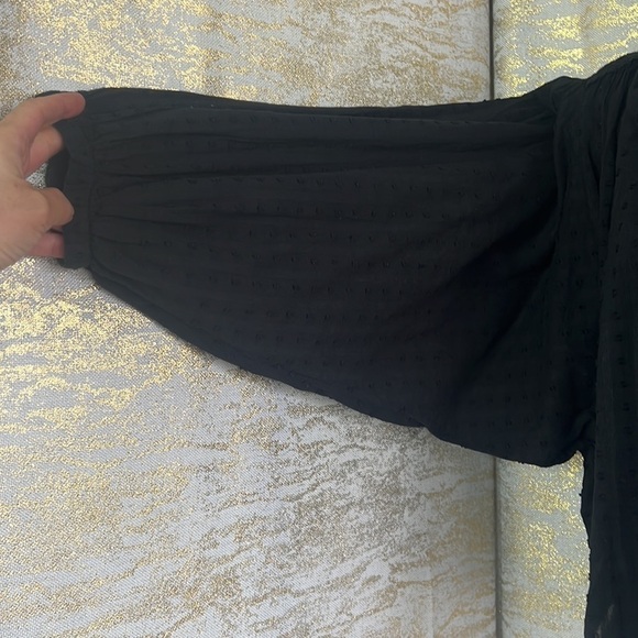 Zara Black Cropped Embroidered Swiss Dot 3/4 Sleeve Blouse Size L - Picture 9 of 17